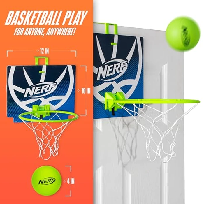 Nerf Mini Over the Door Basketball Hoop - Nerfoop Indoor Basketball Hoop for Kids - Toy Door Basketball Hoop + Mini Foam Basketball Game Set - Perfect for Bedroom Indoor Basketball - Green by Nerf - Image 2