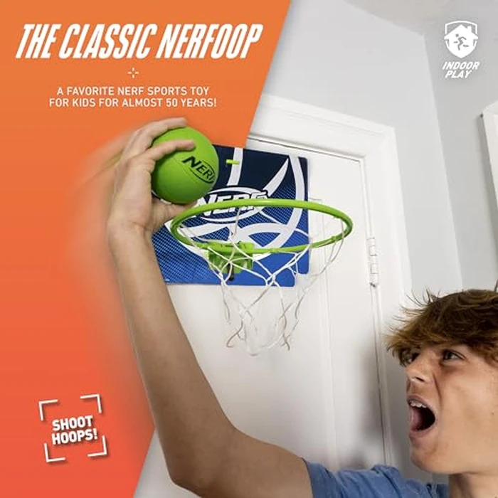 Nerf Mini Over the Door Basketball Hoop - Nerfoop Indoor Basketball Hoop for Kids - Toy Door Basketball Hoop + Mini Foam Basketball Game Set - Perfect for Bedroom Indoor Basketball - Green by Nerf - Image 3