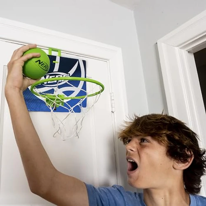 Nerf Mini Over the Door Basketball Hoop - Nerfoop Indoor Basketball Hoop for Kids - Toy Door Basketball Hoop + Mini Foam Basketball Game Set - Perfect for Bedroom Indoor Basketball - Green by Nerf - Image 7
