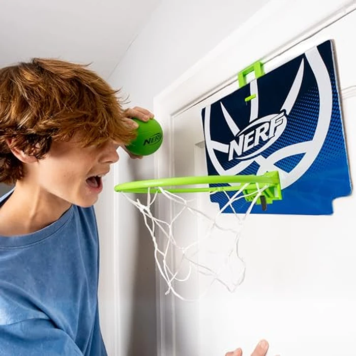 Nerf Mini Over the Door Basketball Hoop - Nerfoop Indoor Basketball Hoop for Kids - Toy Door Basketball Hoop + Mini Foam Basketball Game Set - Perfect for Bedroom Indoor Basketball - Green by Nerf - Image 8
