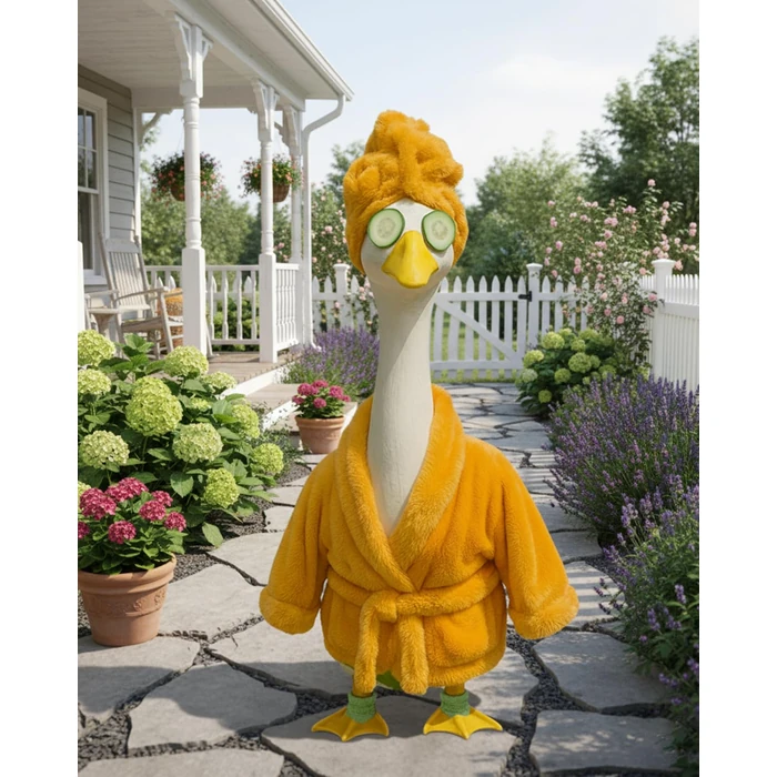 GigaCircle Lady Porch Goose Outfits with Spa-Themed, 23" Lawn Cement Goose Clothes for All Season, Patio Yard Garden Geese Decoration Gift for Mom Grandma by GigaCircle - Image 3