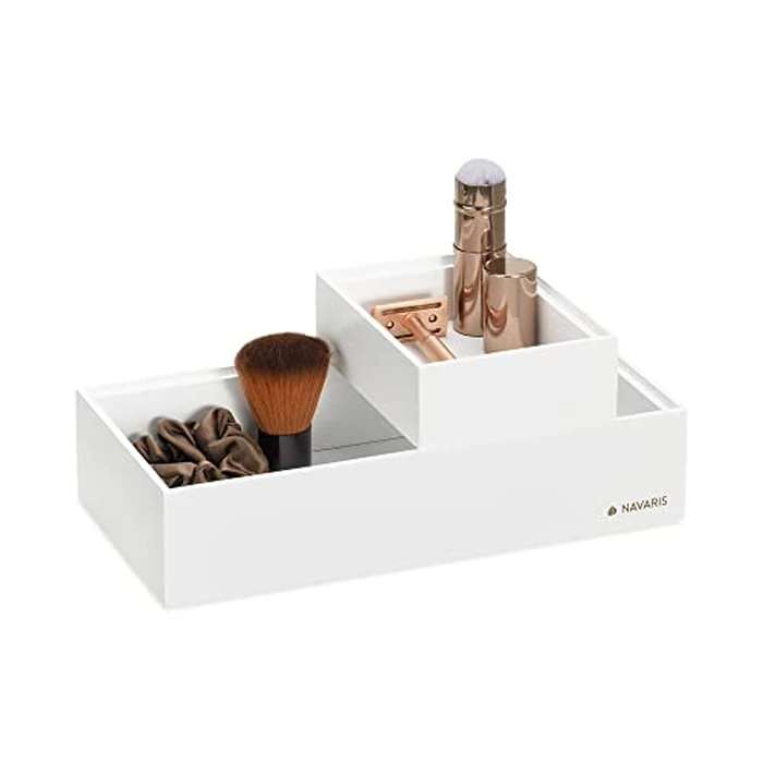 Navaris Bamboo Storage Boxes - Set of 2 Wood Stackable Box Organizers for Bedroom, Kitchen, Bathroom, Living Room, Makeup, Jewelry, Accessories - White by NAVARIS - Image 1