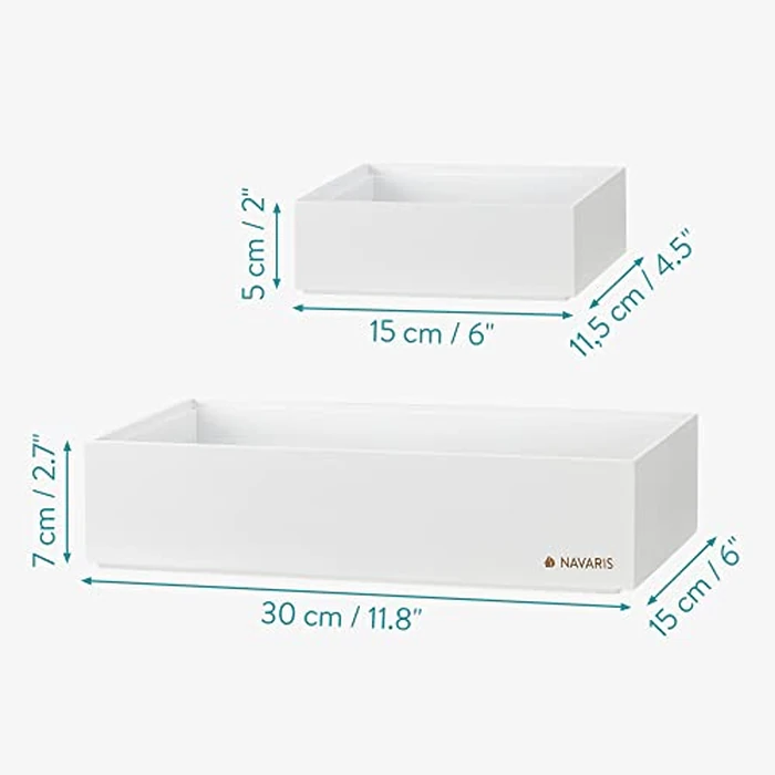 Navaris Bamboo Storage Boxes - Set of 2 Wood Stackable Box Organizers for Bedroom, Kitchen, Bathroom, Living Room, Makeup, Jewelry, Accessories - White by NAVARIS - Image 5