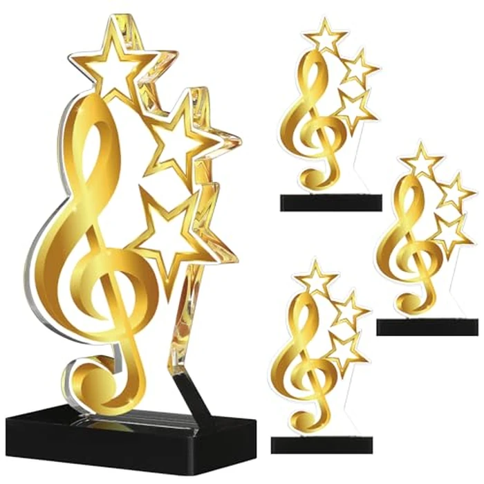 Landical 4 Pack Music Award Trophies Gold Winner Music Award Plaque Acrylic Music Trophies Award Music Prize Gift for Tournaments, Competitions, Party, Kids and Adults by Landical - Image 1