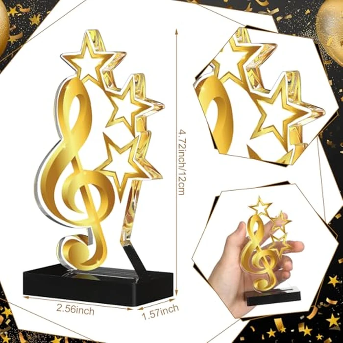 Landical 4 Pack Music Award Trophies Gold Winner Music Award Plaque Acrylic Music Trophies Award Music Prize Gift for Tournaments, Competitions, Party, Kids and Adults by Landical - Image 2