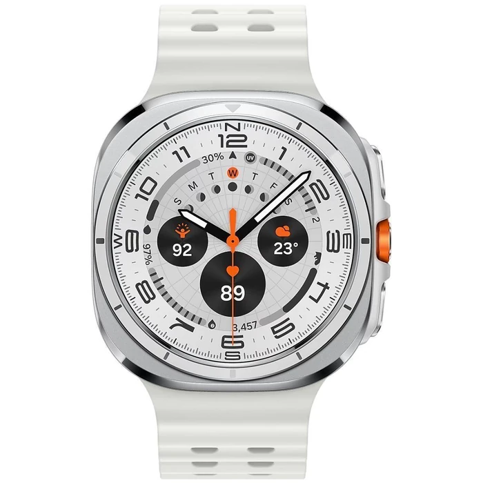 Galaxy Watch Ultra (2024) (Bluetooth + LTE) - 32GB - 47mm - Titanium White Titanium Case with White Silicone Marine Band by Samsung - Refurbished - Premium condition