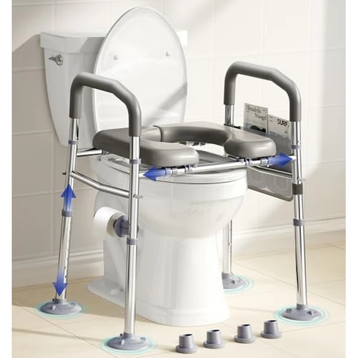 Bluelog Toilet Seat Risers for Seniors, 6 Width & 7 Height Adjustable Raised Toilet Seat with Handles, Elevated Toilet Seat for Elderly, Handicap, Heavy Duty 400lbs Build, Fit Any Toilet, Grey by Bluelog - Used - Like New condition