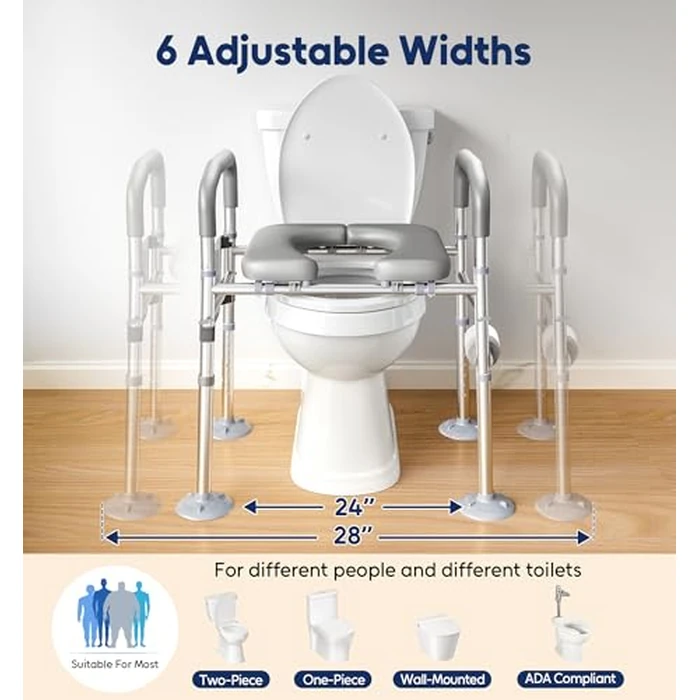 Bluelog Toilet Seat Risers for Seniors, 6 Width & 7 Height Adjustable Raised Toilet Seat with Handles, Elevated Toilet Seat for Elderly, Handicap, Heavy Duty 400lbs Build, Fit Any Toilet, Grey by Bluelog - Image 2