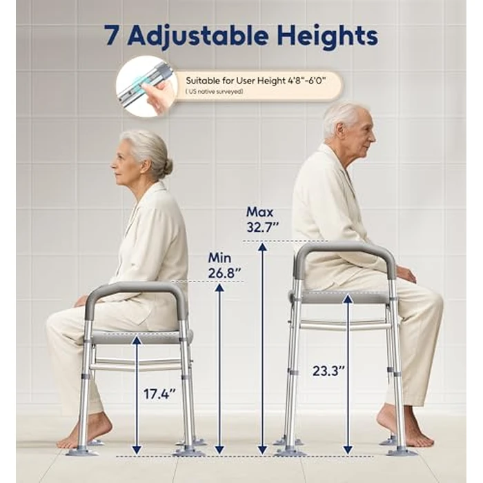 Bluelog Toilet Seat Risers for Seniors, 6 Width & 7 Height Adjustable Raised Toilet Seat with Handles, Elevated Toilet Seat for Elderly, Handicap, Heavy Duty 400lbs Build, Fit Any Toilet, Grey by Bluelog - Image 3