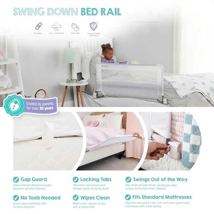 Regalo Safety Swing Down Bed Rail Guard for Toddlers, 43" Bed Safety Rail with Patented Gap Guard, Toddler Bed Rail Fits Twin, Full & Queen Beds, Guard Rail for Kids Bed, American Designed & Owned by Regalo - Image 4