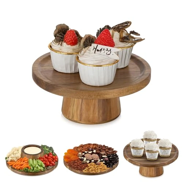 NUPTIO Wood Cake Stand Cupcake Stand: Small Round Cake Display Holder 19.3 CM Pastry Stands Muffin Snack Platter for Kitchen Wedding Reception Bakery Baby Shower Graduation Dessert Table by NUPTIO - Used - Good condition - CA$17.51