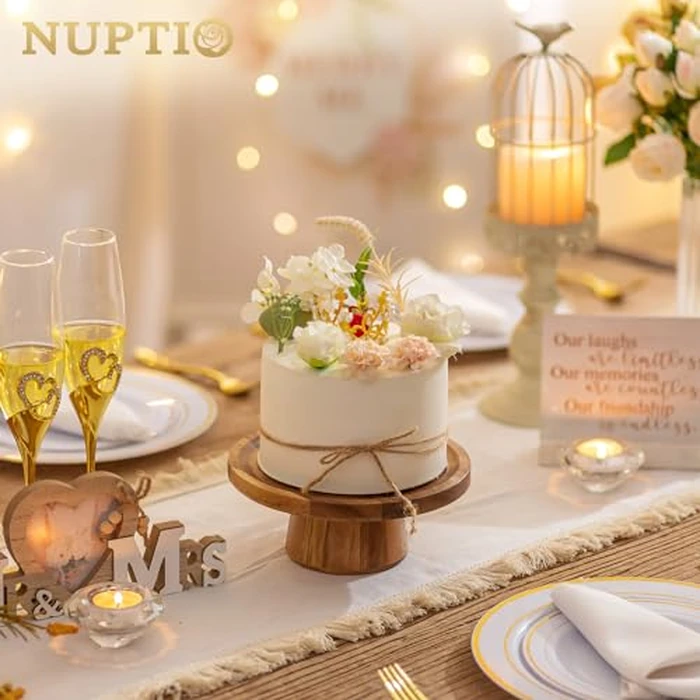 NUPTIO Wood Cake Stand Cupcake Stand: Small Round Cake Display Holder 19.3 CM Pastry Stands Muffin Snack Platter for Kitchen Wedding Reception Bakery Baby Shower Graduation Dessert Table by NUPTIO - Image 2