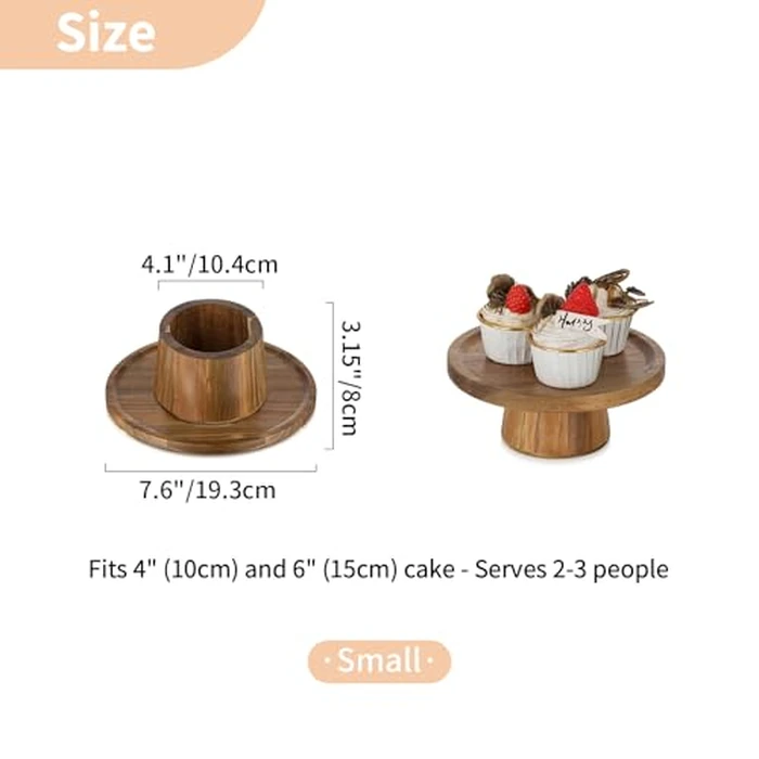 NUPTIO Wood Cake Stand Cupcake Stand: Small Round Cake Display Holder 19.3 CM Pastry Stands Muffin Snack Platter for Kitchen Wedding Reception Bakery Baby Shower Graduation Dessert Table by NUPTIO - Image 5
