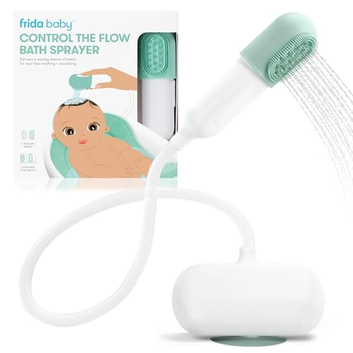 Frida Baby Control the Flow Bathtub Sprayer Attachment for Baby Bathtub, Baby Bath Shower Head with Scalp Massager, Control Waterflow with 2 Pressure Modes, Storage Caddy Holds 1 Gallon of Clean Water by Frida Baby - Used - Acceptable condition - CA$31.33