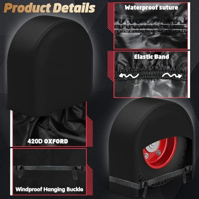 K-Musculo RV Tire Covers 2-Pack, Waterproof Wheel Covers for RV Wheel Travel Trailer Camper Truck SUV, Fit 19-22 Inch Tire Diameter (Black) by K-Musculo - Image 5