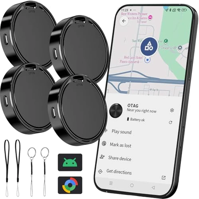 Android Tracker Tag-4 Pack, Smart Tags Bluetooth Luggage Tracker Anti Lost Keys Finder/Item Locator Work with Google's Find Hub for Key, Backpack, Luggage, Wallet, Precise Position by CooAoo - Used - Like New condition - CA$31.47
