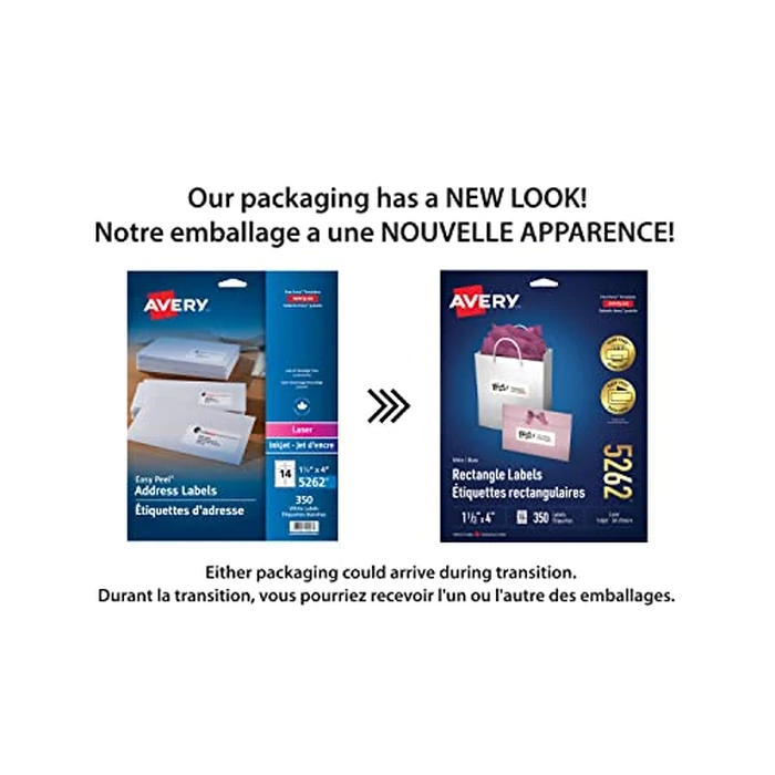 Avery White Rectangle Labels with Easy Peel for Laser/Inkjet Printers, 1-1/3" x 4", 350 Labels, Permanent (5262) Made in Canada by Avery - Used - Very Good condition - CA$8.44