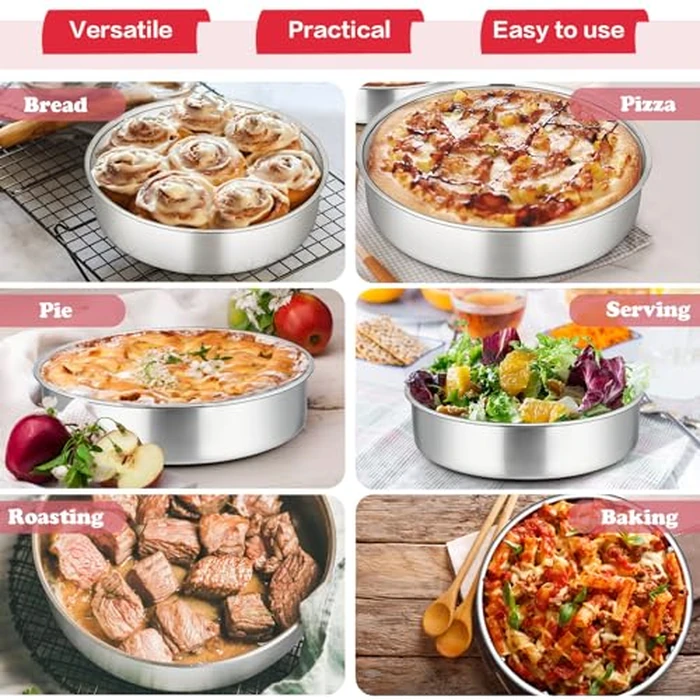 P&P CHEF 8 Inch Round Cake Pan Set of 3, Stainless Steel Round Baking Layer Pans Bakeware for Layer Birthday Cake, Fit Oven/Pots/Pressure Cooker, Leakproof & Dishwasher Safe, Silver by P&P CHEF - Image 5