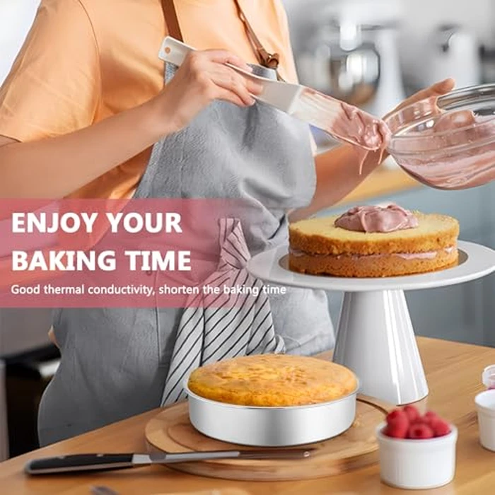 P&P CHEF 8 Inch Round Cake Pan Set of 3, Stainless Steel Round Baking Layer Pans Bakeware for Layer Birthday Cake, Fit Oven/Pots/Pressure Cooker, Leakproof & Dishwasher Safe, Silver by P&P CHEF - Image 7