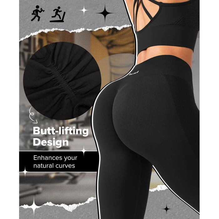 BRXL Butt Lifting Workout Lycra Leggings for Women Tummy Control High Waist Seamless No Front Seam Gym Yoga Running Leggings Black M by BRXL - Image 2