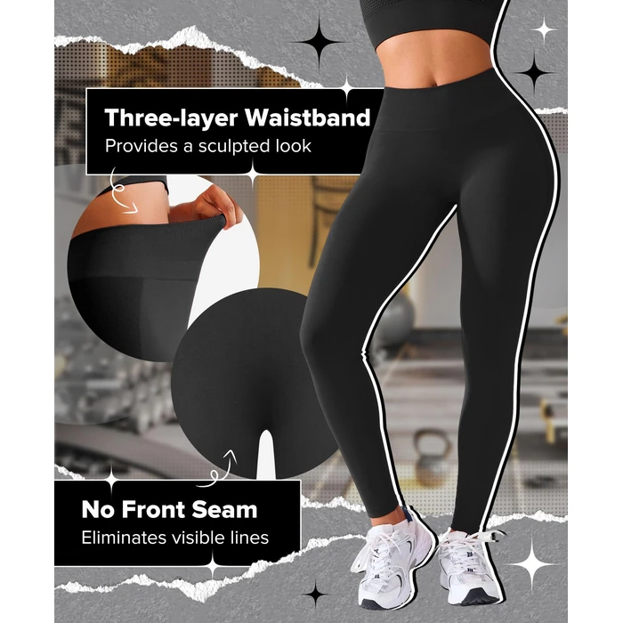 BRXL Butt Lifting Workout Lycra Leggings for Women Tummy Control High Waist Seamless No Front Seam Gym Yoga Running Leggings Black M by BRXL - Image 3
