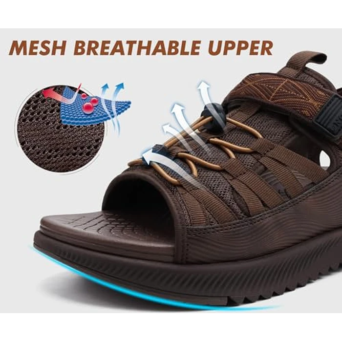 ONCAI Men Hiking Sandals, Arch Support Walking Sandals for Mens 2025 with Orthotic Outdoor Footbed for Plantar Fasciitis, Hombre Sandalias Recovery Sport Sandals Dark Brown Size 14 by ONCAI - Image 2