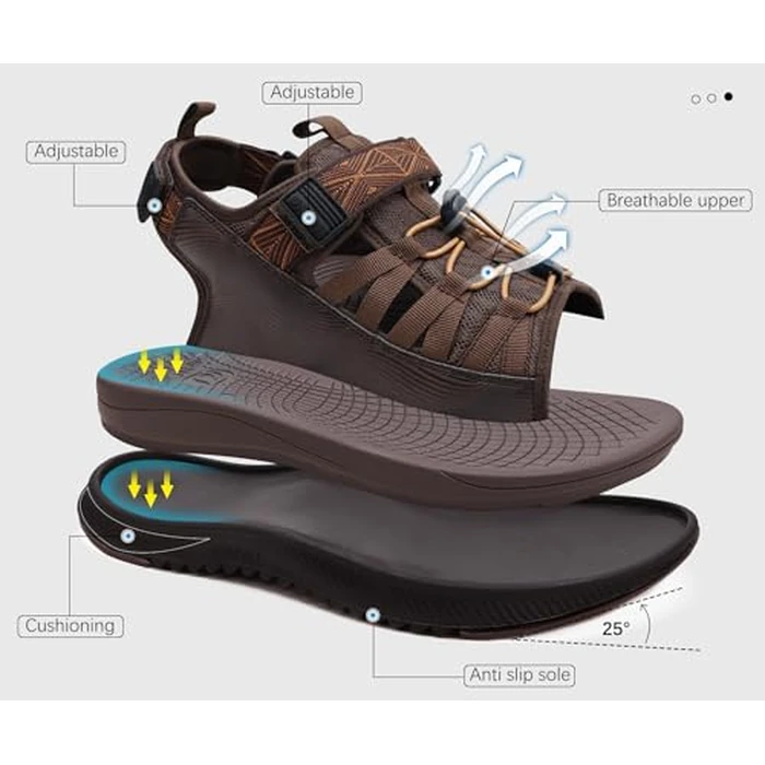 ONCAI Men Hiking Sandals, Arch Support Walking Sandals for Mens 2025 with Orthotic Outdoor Footbed for Plantar Fasciitis, Hombre Sandalias Recovery Sport Sandals Dark Brown Size 14 by ONCAI - Image 5