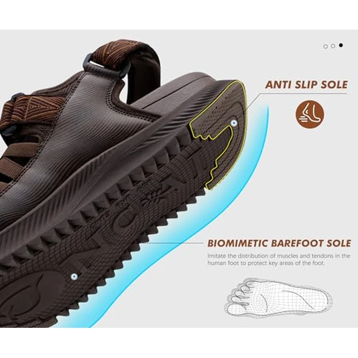 ONCAI Men Hiking Sandals, Arch Support Walking Sandals for Mens 2025 with Orthotic Outdoor Footbed for Plantar Fasciitis, Hombre Sandalias Recovery Sport Sandals Dark Brown Size 14 by ONCAI - Image 6