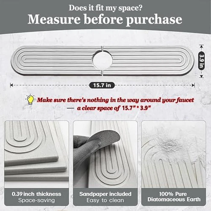 Stone Faucet Mat for Kitchen Sink, Diatomite Fast Drying Kitchen Sink Splash Guard, Super Absorbent Stone Sink Tray, Faucet Splash Guard for Bathroom Counter (White Round, 16in) by KUYYFDS - Image 2