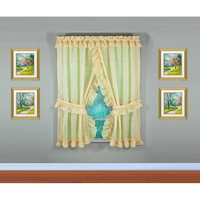 Today's Curtain, Emelia Priscilla Sheer Pair 60" W x 63" L, Gold, 5-Piece-Set by Today's Curtain - Image 1