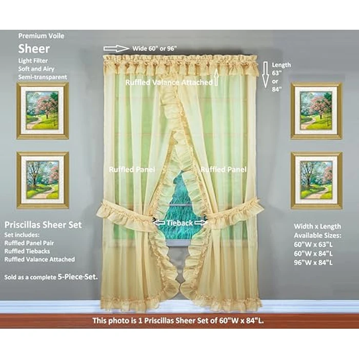 Today's Curtain, Emelia Priscilla Sheer Pair 60" W x 63" L, Gold, 5-Piece-Set by Today's Curtain - Image 4