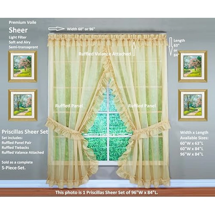 Today's Curtain, Emelia Priscilla Sheer Pair 60" W x 63" L, Gold, 5-Piece-Set by Today's Curtain - Image 5