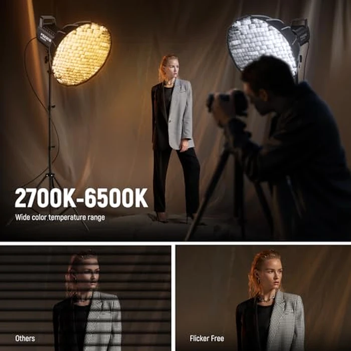NEEWER FS230B LED Video Light 2.4G/APP Control, 230W Bi Color COB Silent Photography Continuous Output Lighting with 4 PWM Dimming Types, 110000lux/m, 2700K-6500K, CRI 97+, 12 Scenes, Bowens Mount by NEEWER - Image 4