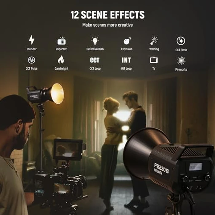 NEEWER FS230B LED Video Light 2.4G/APP Control, 230W Bi Color COB Silent Photography Continuous Output Lighting with 4 PWM Dimming Types, 110000lux/m, 2700K-6500K, CRI 97+, 12 Scenes, Bowens Mount by NEEWER - Image 6