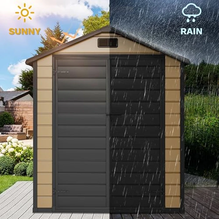 DWVO 6x4 FT Outdoor Resin Storage Shed with Reinforced Floor, All-Weather Bike Storage Shed with Lockable Door, Window and Vent, Waterproof Plastic Tool Storage for Garden, Backyard, Patio, Lawn by DWVO - Image 3