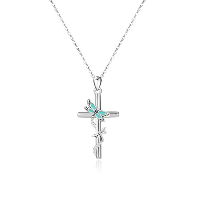 HolaJune Cross Necklace for Women 925 Sterling Silver Double Dragonfly Pendant Necklace for s Mom Wife Gift for Mother's Day or Birthday by HolaJune - Used - Very Good condition - US$7.29