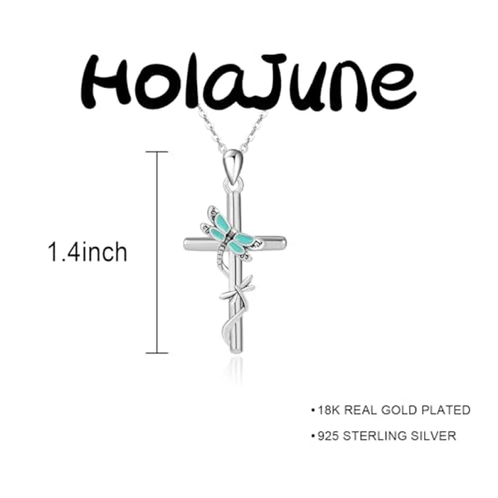 HolaJune Cross Necklace for Women 925 Sterling Silver Double Dragonfly Pendant Necklace for s Mom Wife Gift for Mother's Day or Birthday by HolaJune - Image 4