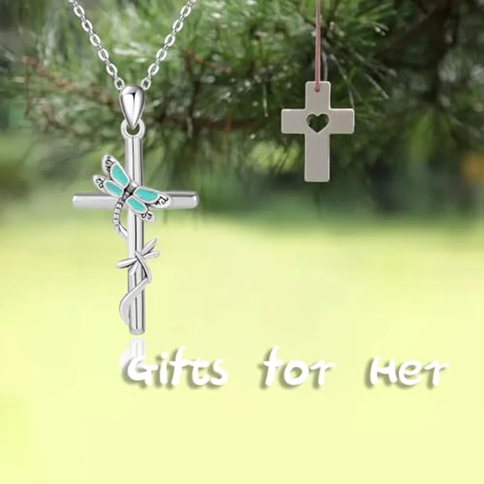 HolaJune Cross Necklace for Women 925 Sterling Silver Double Dragonfly Pendant Necklace for s Mom Wife Gift for Mother's Day or Birthday by HolaJune - Image 5