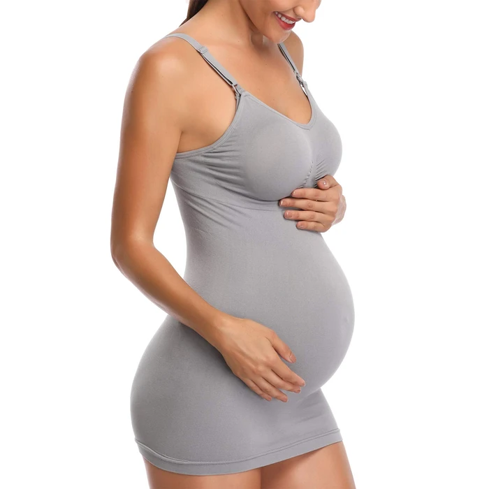 Womens Nursing Tank Tops Built in Bra for Breastfeeding Maternity Camisole Brasieres Color Black Grey Green Size L Pack of 3 by BRLIDO - Image 3