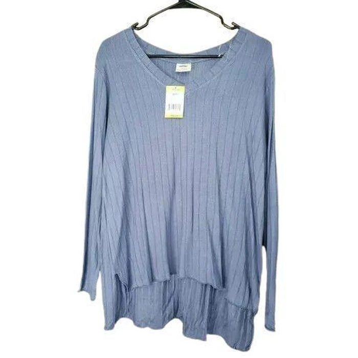 Mote Women's V-Neck Stretch Long Sleeve Ribbed Shirt XXL - Denim Blue by Mote - Refurbished - Brand New condition - US$10.49