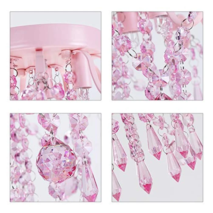 Q&S Mini Chandelier Crystal,Semi Flush Mount Pink Girl Chandelier, Small Crystal Ceiling Light Fixture Bedroom Bathroom Closet Nursery 3 Lights by Q&S - Image 5