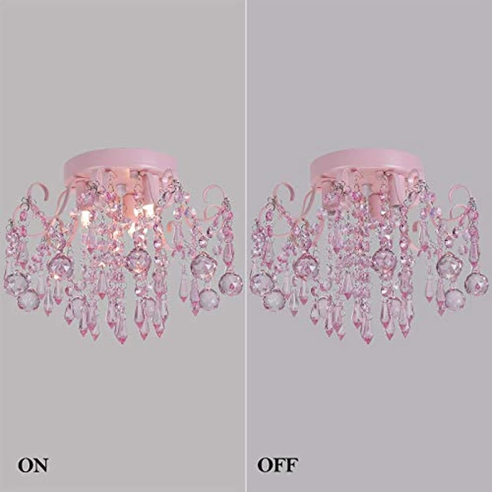 Q&S Mini Chandelier Crystal,Semi Flush Mount Pink Girl Chandelier, Small Crystal Ceiling Light Fixture Bedroom Bathroom Closet Nursery 3 Lights by Q&S - Image 6