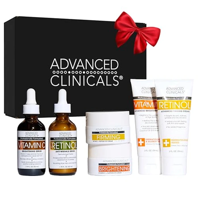 Advanced Clinicals Day-To-Night 6 Piece Skin Care Set Gift Box | (AM) Vitamin C + (PM) Retinol Face Serum, Under Eye Cream, & Travel Size Body Cream | Anti Aging Skincare Set Gift For Women & Men by Advanced Clinicals - Image 1