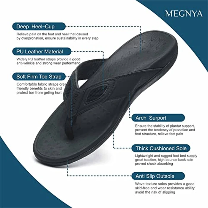 MEGNYA Mens Sport Flip Flops Comfort Casual Thong Sandals with Arch Support for Plantar Fasciitis Flat Feet Outdoor Beach Slippers pure black Size 10 by MEGNYA - Image 7