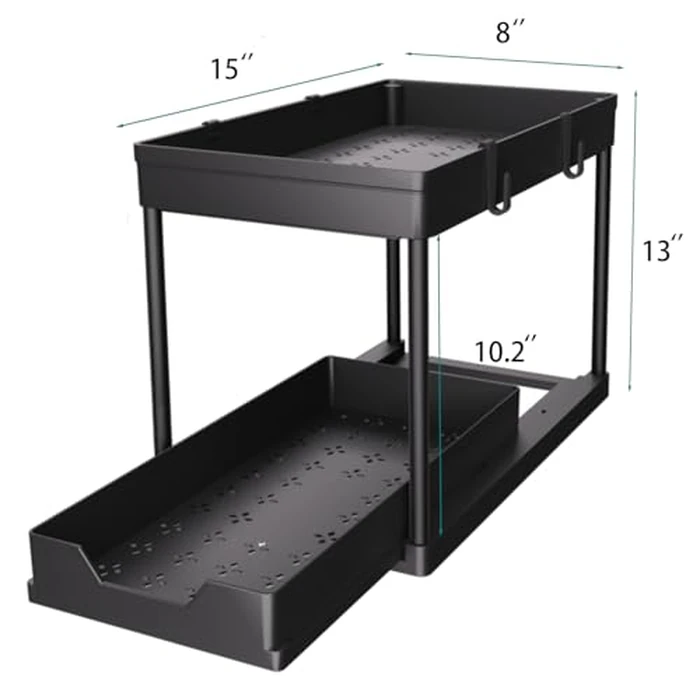 DEKAVA Under Sink Organizer 2 Pack, Bathroom Organizers, 2 Tier Sliding Cabinet Basket Organizer Drawer, Multi-Purpose Bath Collection Baskets for Bathroom (Black) by DEKAVA - Image 2
