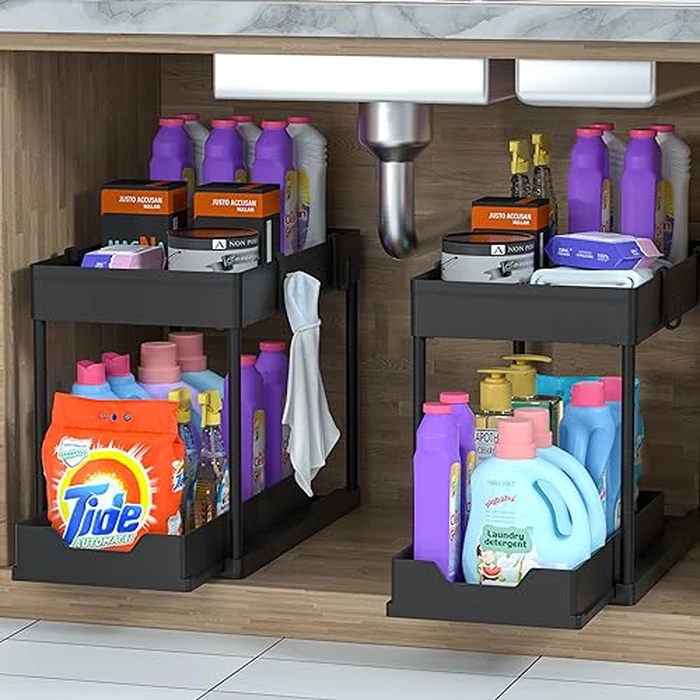 DEKAVA Under Sink Organizer 2 Pack, Bathroom Organizers, 2 Tier Sliding Cabinet Basket Organizer Drawer, Multi-Purpose Bath Collection Baskets for Bathroom (Black) by DEKAVA - Image 4