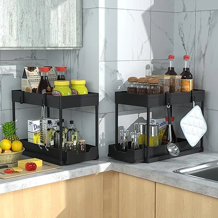 DEKAVA Under Sink Organizer 2 Pack, Bathroom Organizers, 2 Tier Sliding Cabinet Basket Organizer Drawer, Multi-Purpose Bath Collection Baskets for Bathroom (Black) by DEKAVA - Image 7