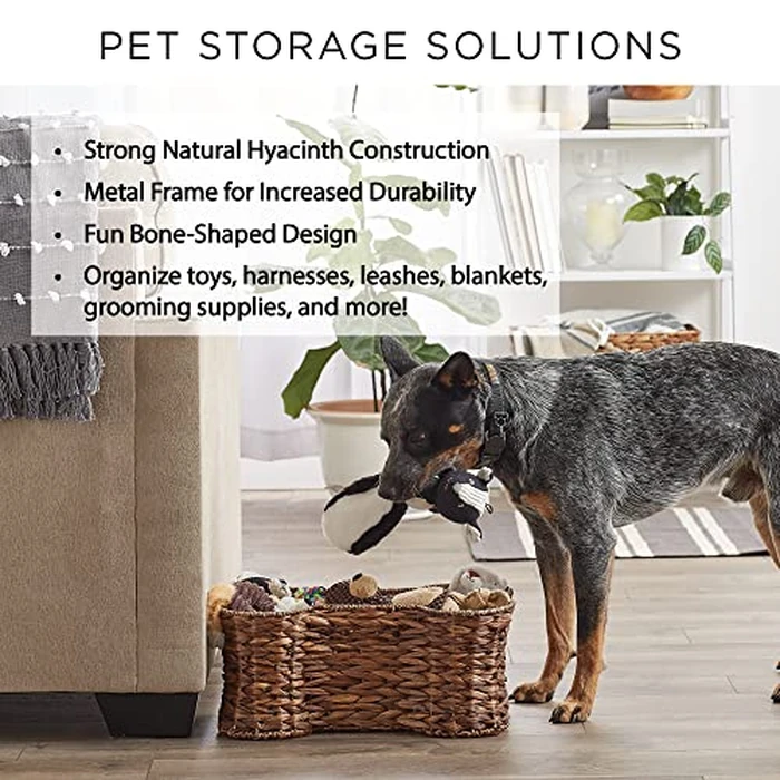 Bone Dry Pet Storage Collection, Bone Shape Hyacinth Toy Basket, White Wash, Large - 24x15x9" by Bone Dry - Image 7