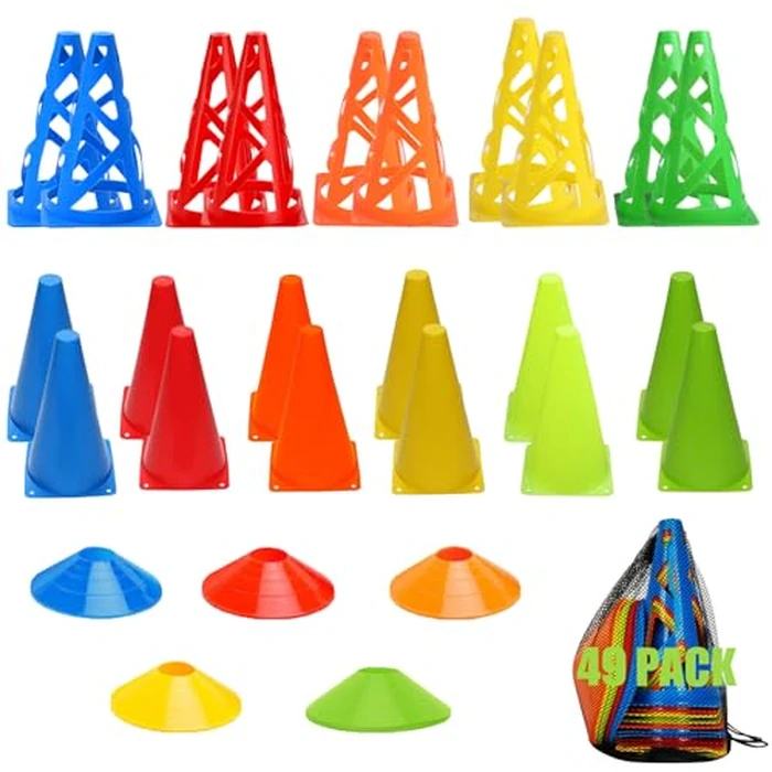 Soccer Cones, 7"+ 9" Training Dis Cones Equipment with Carry Bag for Skating Basketball Football Practice Drills, Indoor Outdoor Activity Events Games Obstacle Course - 49 Pack by TGLITC - Used - Very Good condition - CA$24.63
