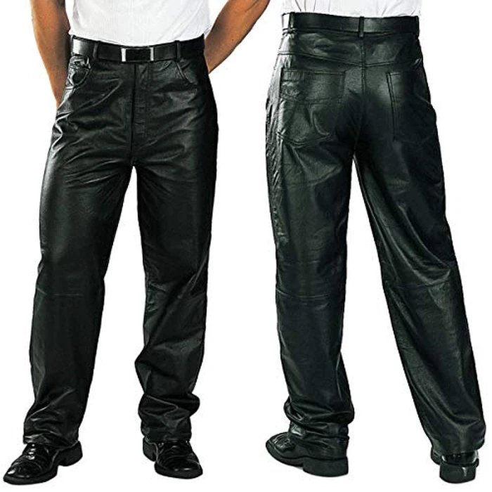 Milwaukee Leather LKM5718 Men's Classic Black Loose Fitted Motorcycle Casual Leather Biker Pants - 38 by Milwaukee Leather - Image 1